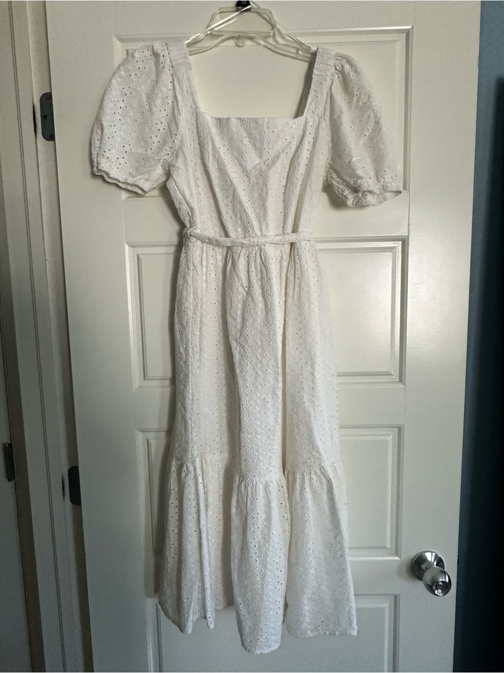 Draper James White Eyelet Square Neck Puff Sleeve Maxi Dress